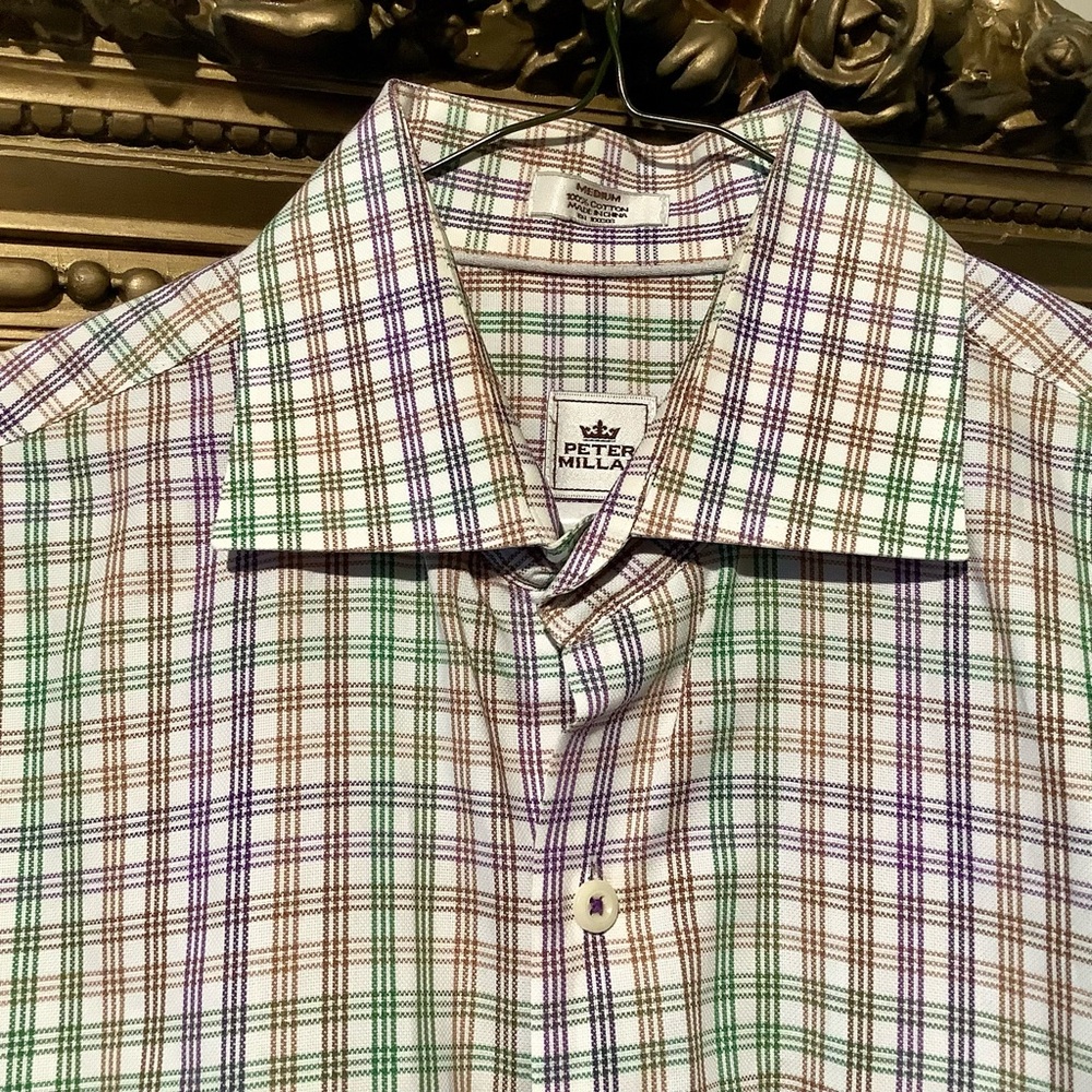 Peter Millar Plaid Cotton Button Up Shirt Men's Med EUC